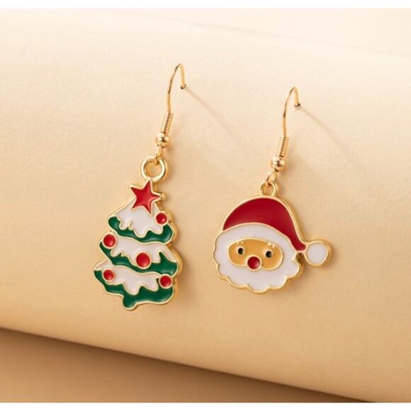 Enamel Christmas Tree & Santa Earrings - Picture 2 of 2
